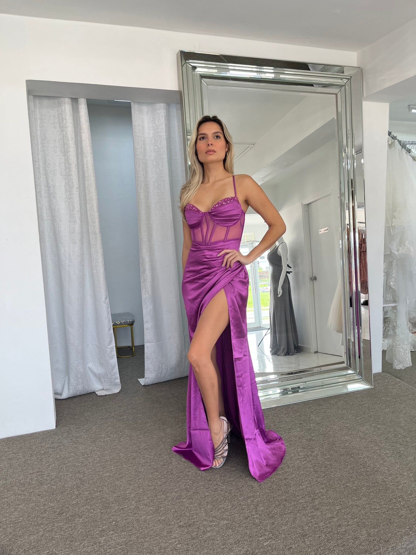 Magenta Satin Dress