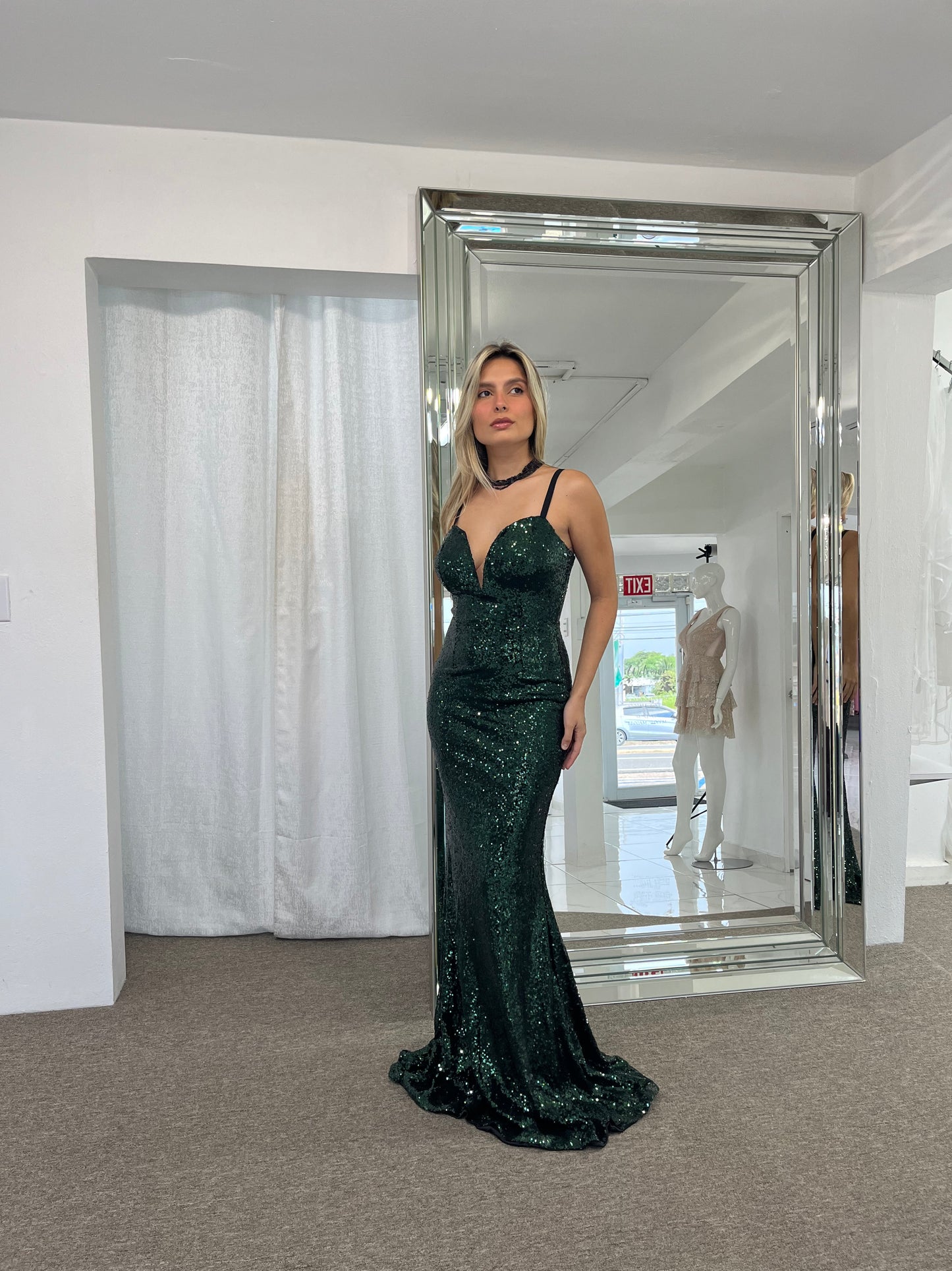 Emerald Sequin Long Dress
