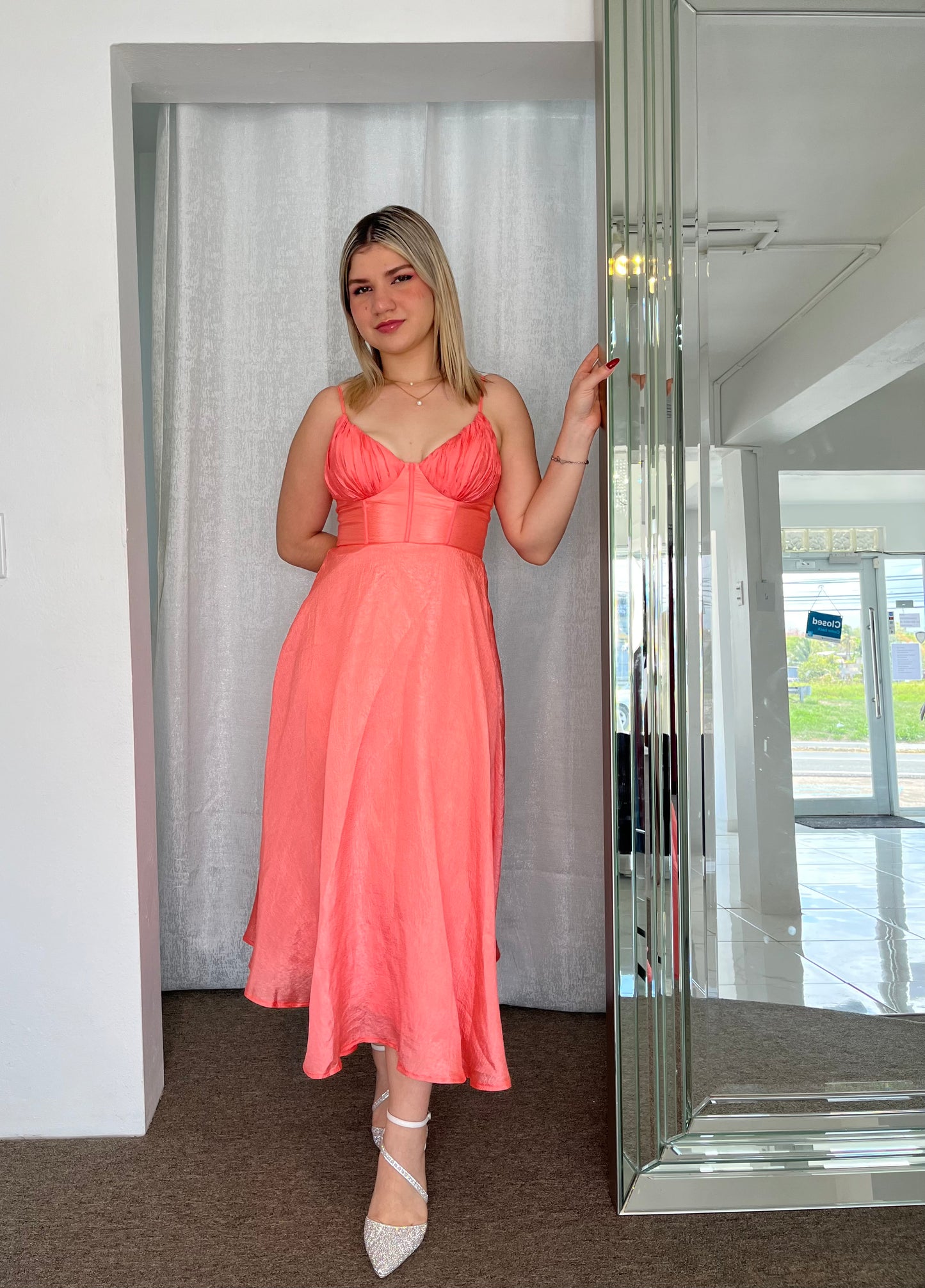 Midi Neon Coral Dress