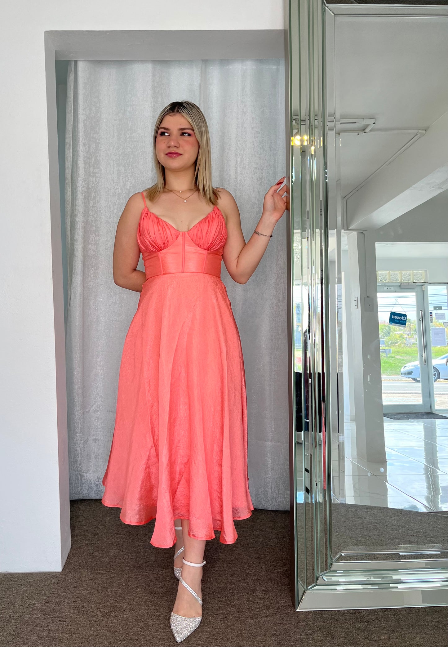 Midi Neon Coral Dress