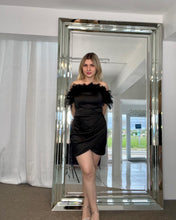 Load image into Gallery viewer, SATIN FEATHER BLACK DRESS
