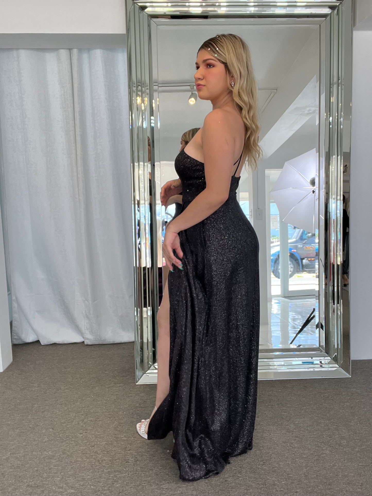 One Shoulder Glitter Dress