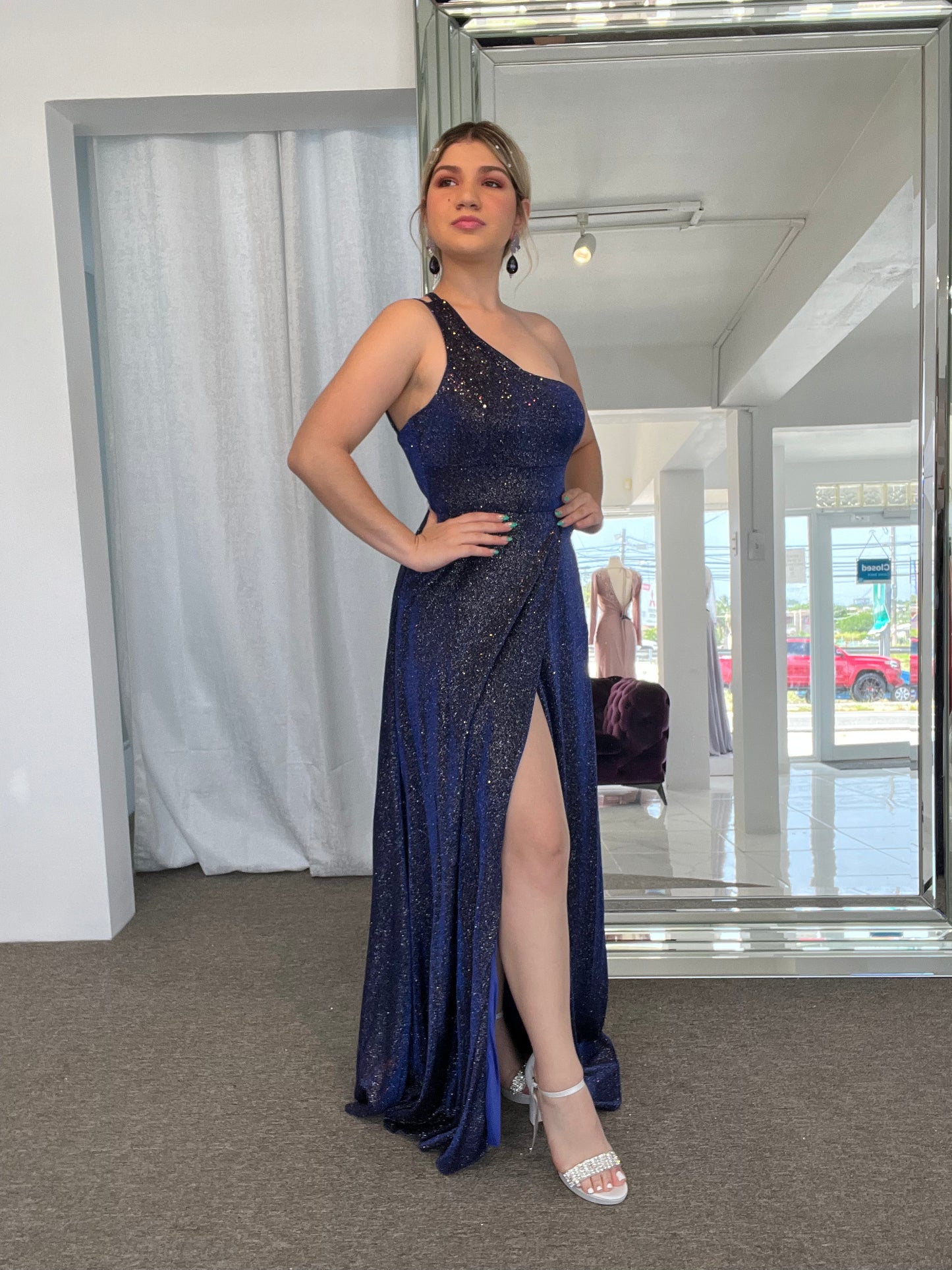 One Shoulder Glitter Dress